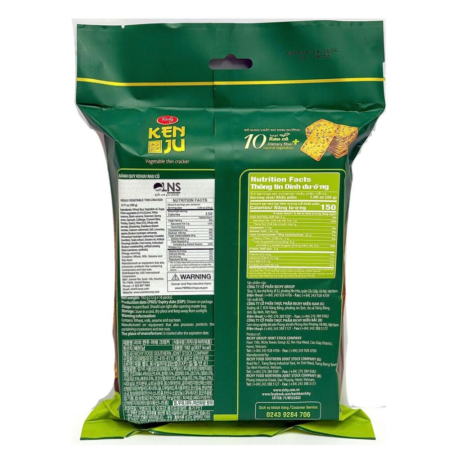 Banh Quy Kenju Rau Cu Tui 192 g 02